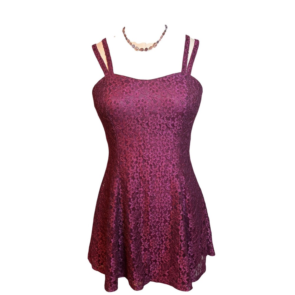 All That Jazz Lace Mini Dress Womens 5/6 Magenta fairycore Vintage 90s Shimmer
